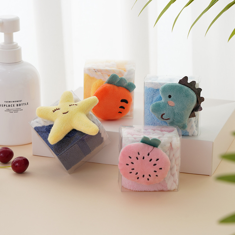 Kindergarten Children's Towel Cartoon Thickened Water Absorbent Hair-free Hand Gift Hanging Handkerchief Square Towel Towel