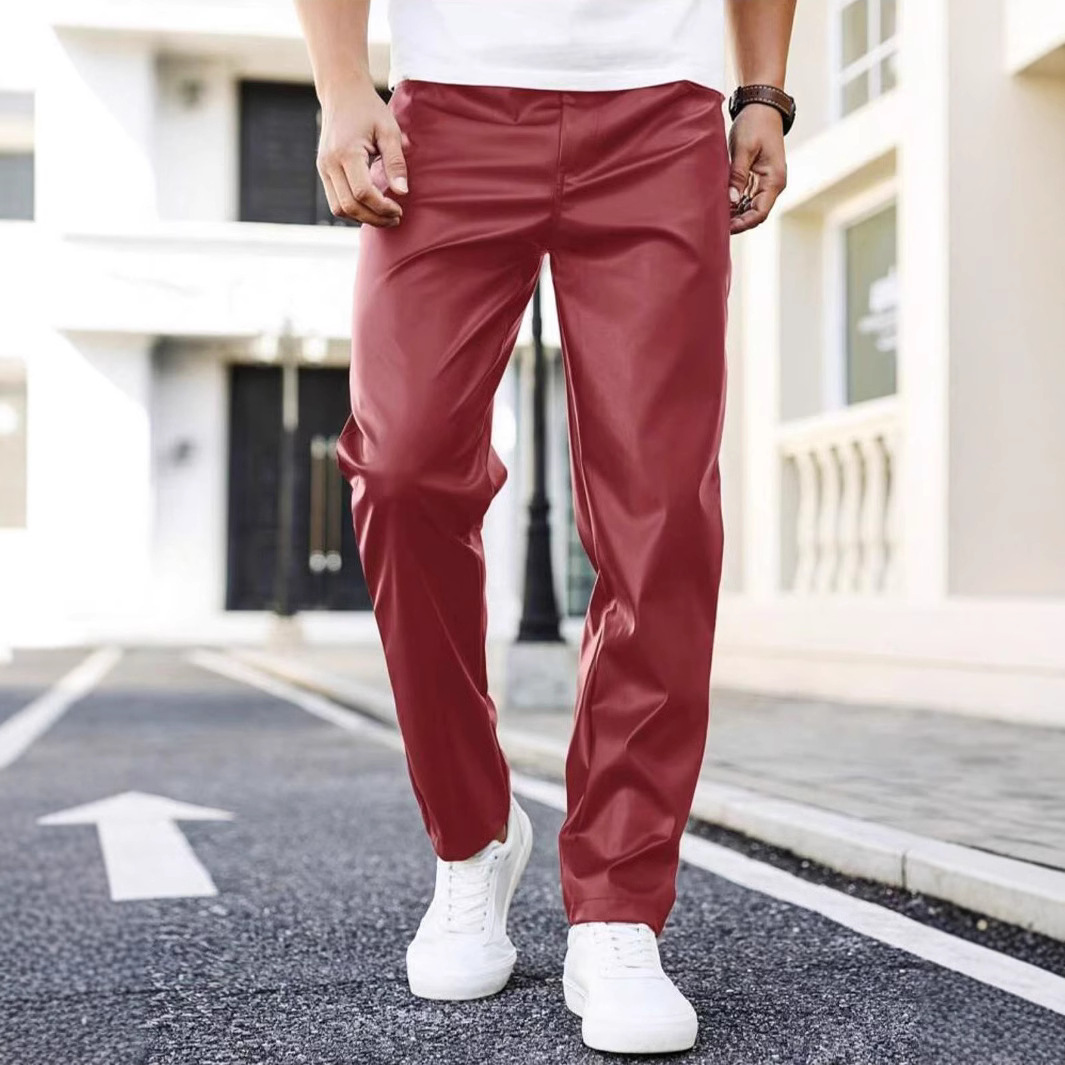 2025 New Cross-border Men's Motorcycle Riding Leather Pants Men's European and American Straight PU Leather Pants