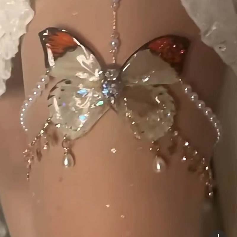 Super Fairy Lace Butterfly Tassel Leg Chain for Women Niche Design Leg Ring Forest Style High-Looking Body Chain Sweet and Cool Sexy Style