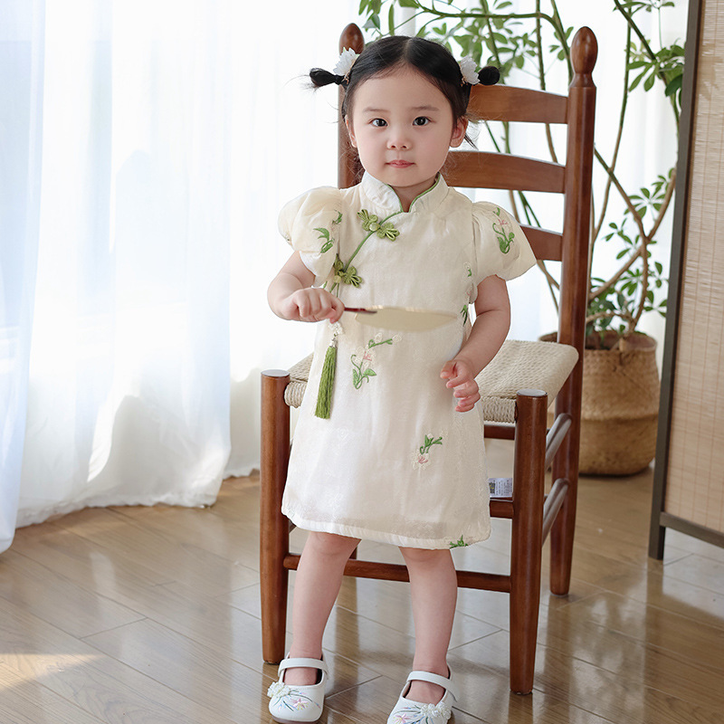 Girls New Chinese Cheongsam dress 2025 Summer New Children's Antique Super Fairy Skirt Tassel Princess Skirt