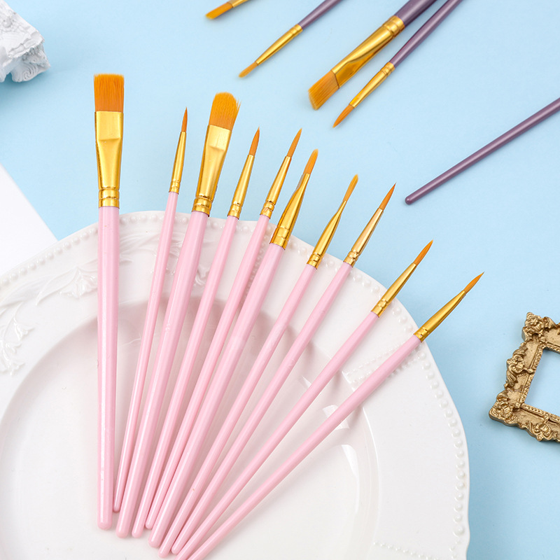 Cross-border Amazon 10 plastic long rod children's art diy oil painting nylon gouache acrylic suit brush