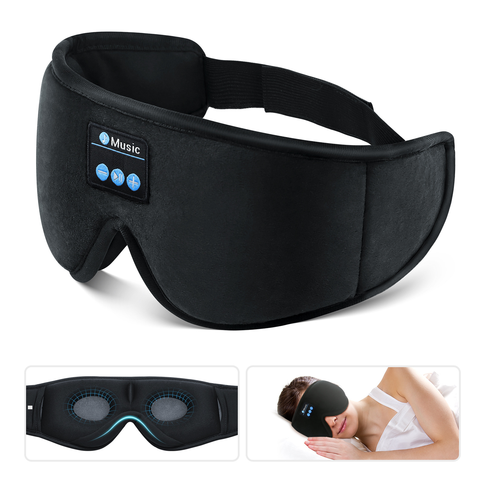 New White dry sound Bluetooth sleep music eye mask student white collar nap listening music 3D cotton Bluetooth music Smart Eye
