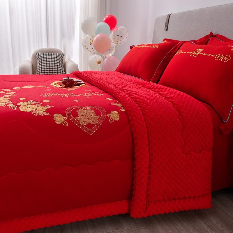 Summer Air Conditioning Thin Blanket Wedding Blanket Wedding Bed Newlywed Red Thickened Blanket Wedding Accompanying Blanket for Double