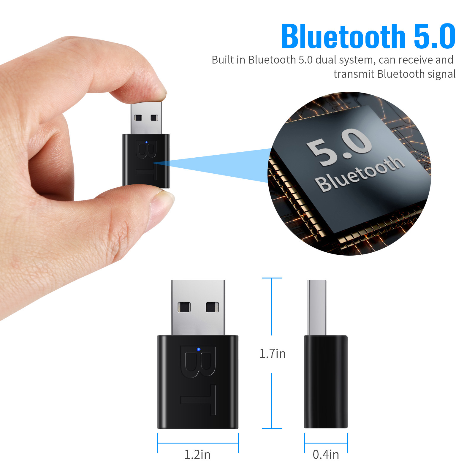 USB Bluetooth adapter 3.5mm two-in-one wireless speaker AUX audio receiver 5.0 Bluetooth transmitter