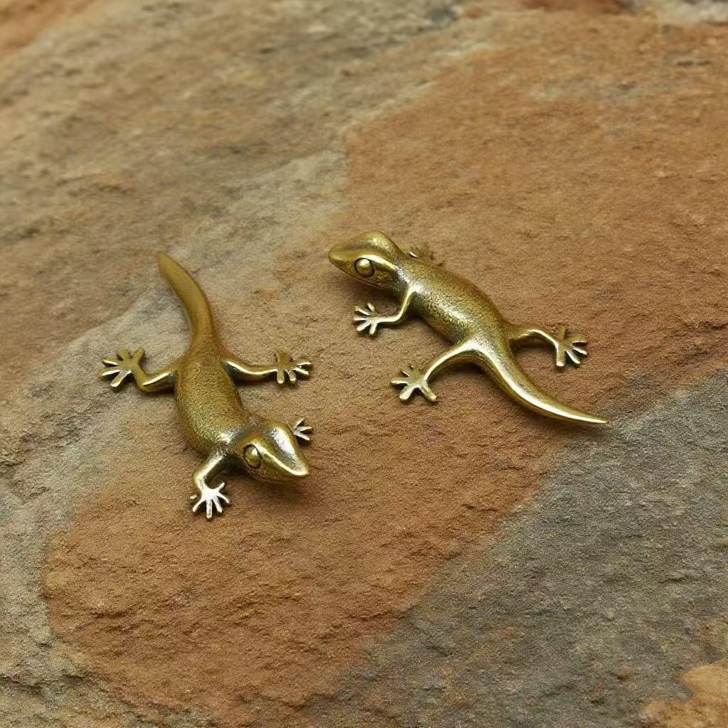 Cross-border TEMU Hot Sale Pure Brass Retro Style Gecko Figurine Ornaments Desktop Home Decoration Crafts Wholesale