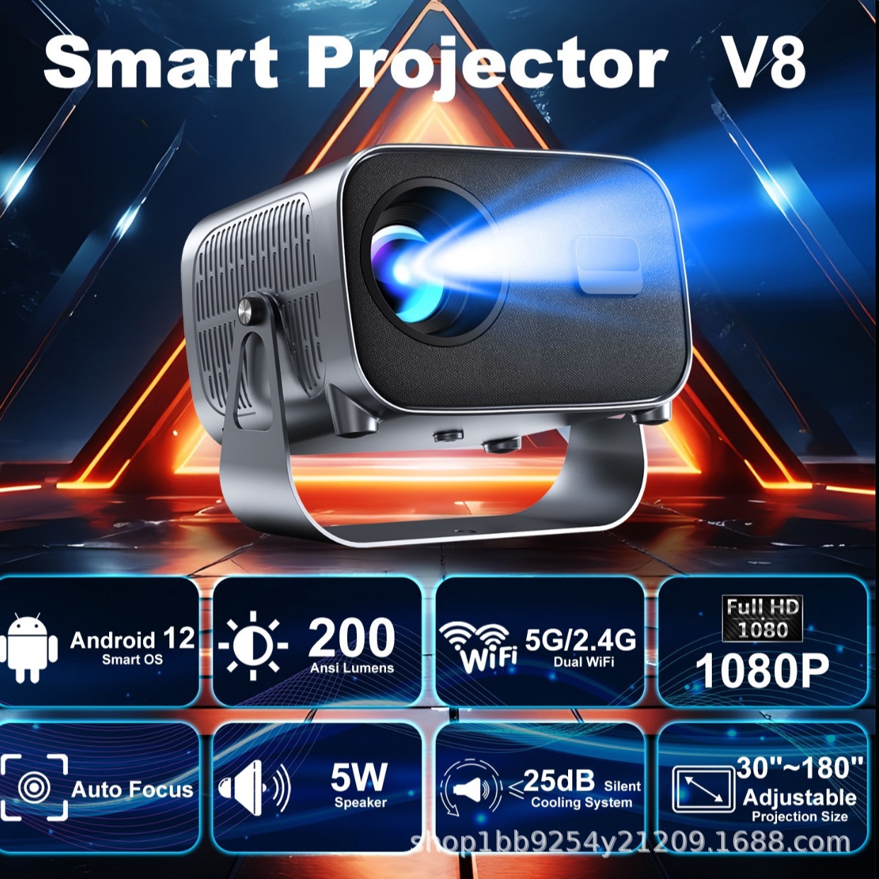 Кросс-бордовый проектор V8, умный, для дома и офиса, 720P, высокое разрешение, портативный, для кемпинга, низкий уровень шума, прямая поставка с завода