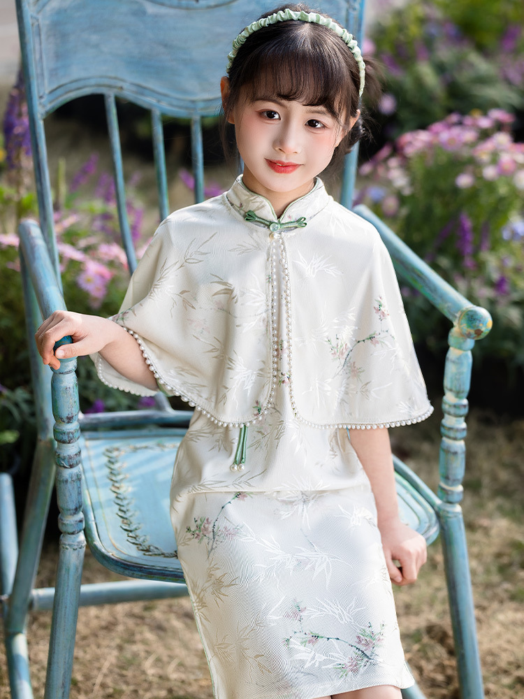 Girls' Cheongsam Spring New New Chinese Children's Cheongsam Shawl Two-piece Set Baby Girl Summer Western Style suit