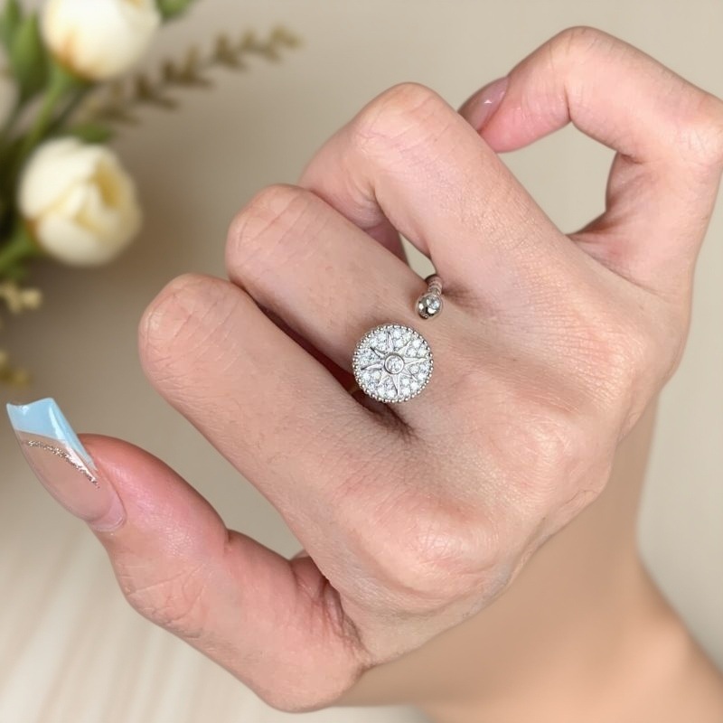 Exquisite Quality Accessible Luxury High-End Full Diamond Eight-Pointed Star Compass S925 Silver Top Chain Earrings Ring Fashion Set