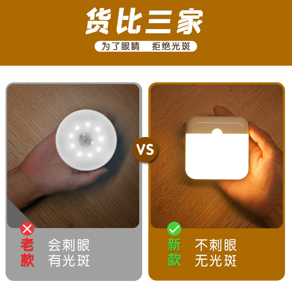 Cross-Border Popular Sensor Light Human Body Sensor Light Smart Charging Two-Color USB Magnetic Led Night Light Automatically Lights up