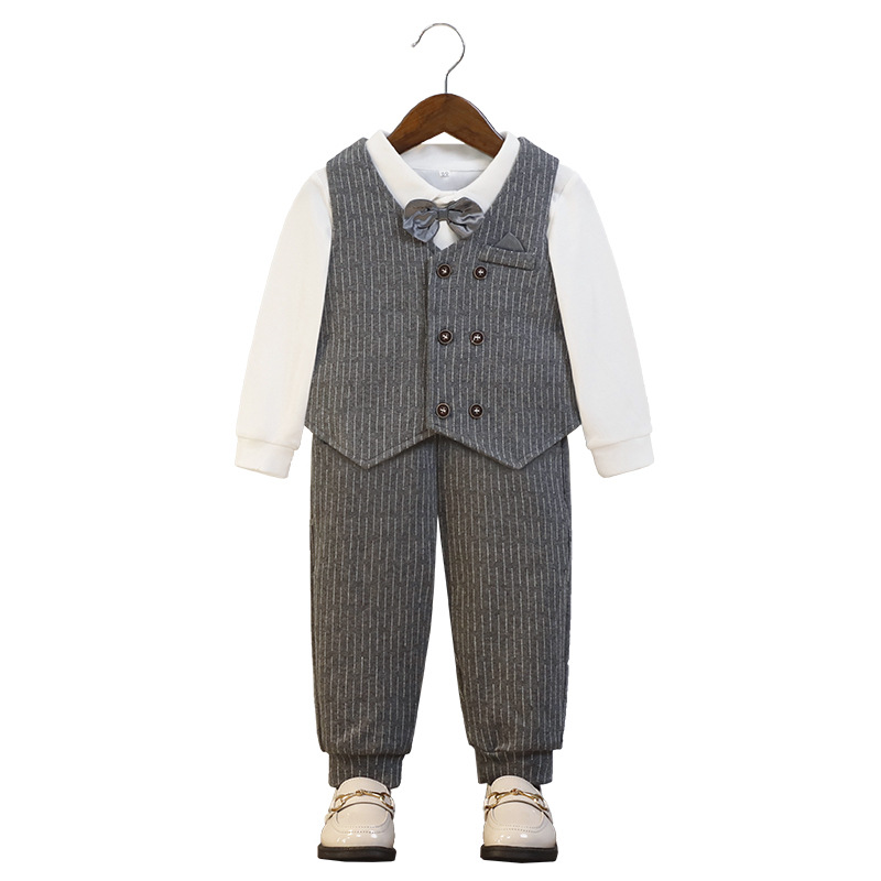 Children's Suit Baby One-Year-Old Dress Boy Handsome British Little Boy Vest Three-Piece Flower Girl Suit