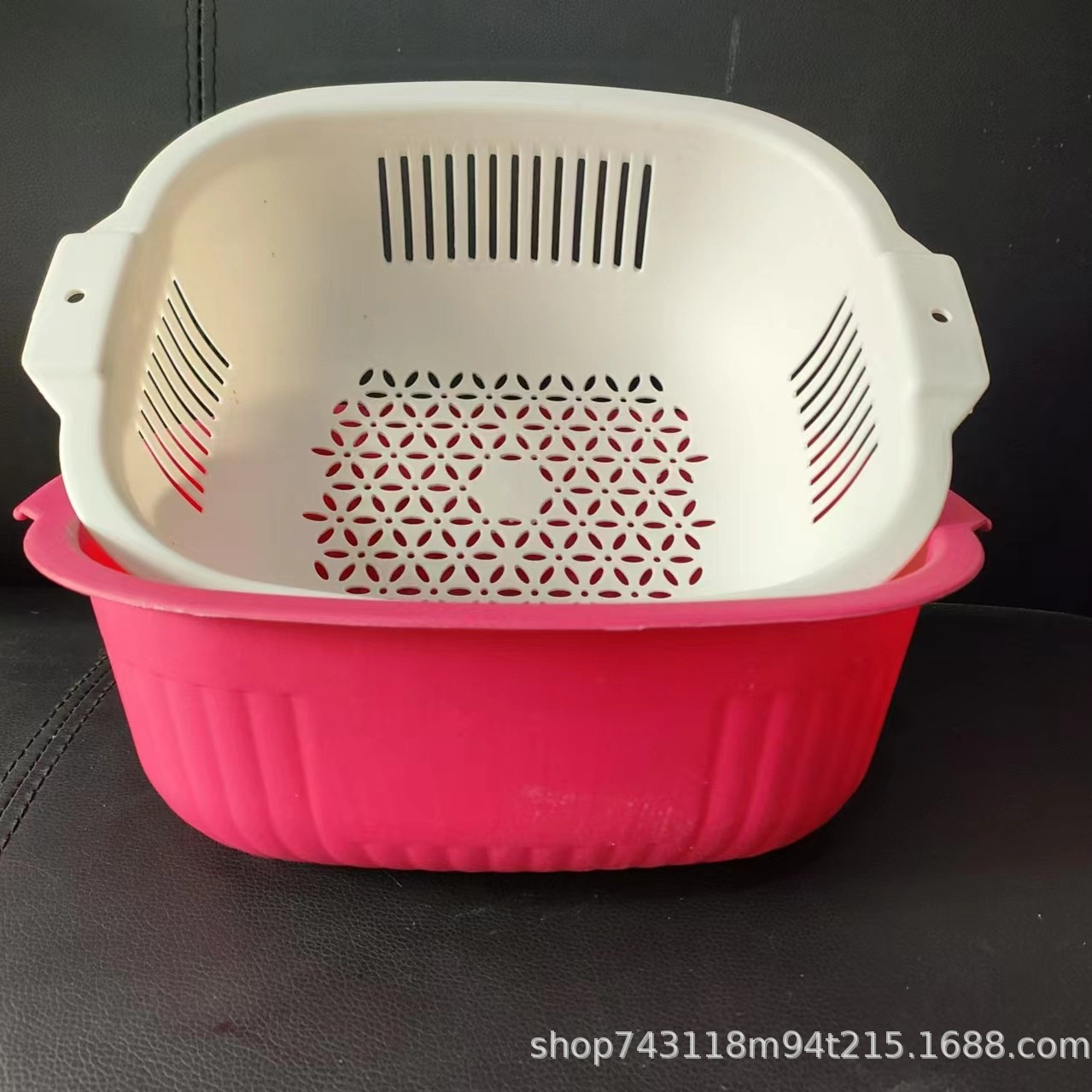 Double-layer Draining Basket Vegetable Washing Basin Kitchen Fruit Basket Plastic Hollow Draining Rice Washing Vegetable Draining Basket