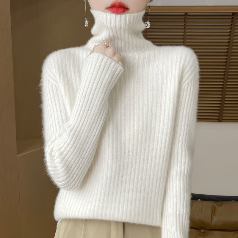 First-Line Garment High Collar 100 Pure Wool Sweater Women's Drawdown Thickened Sweater Korean Versatile Cashmere Knitted Base Shirt