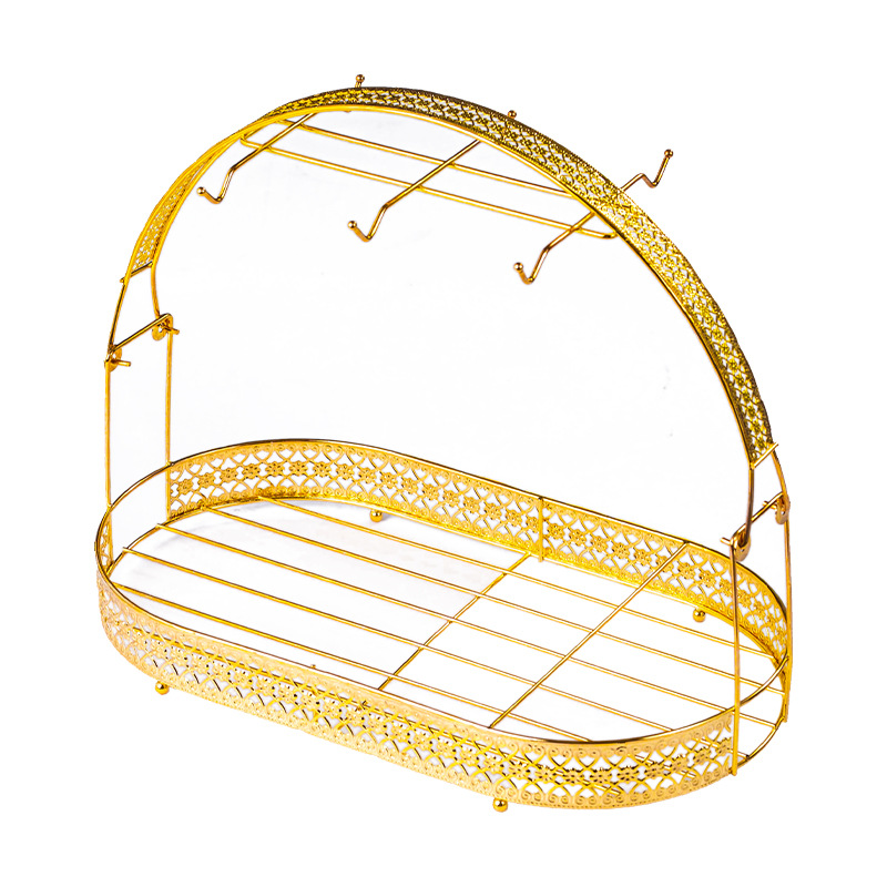 Creative 15 head coffee cup holder cup and saucer rack 2 layer European metal coffee cup holder home cup and saucer storage rack