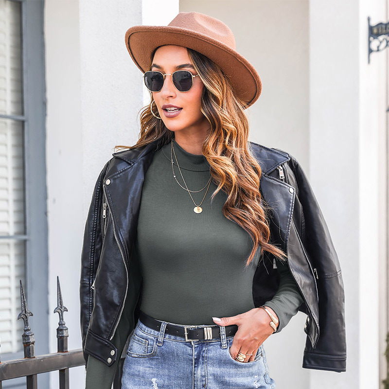 High-Neck Bottoming Shirt for Women, Long-Sleeved Women's Solid Color Spring and Autumn Korean Style Women's Thin Slimming Tops Manufacturer Wholesale