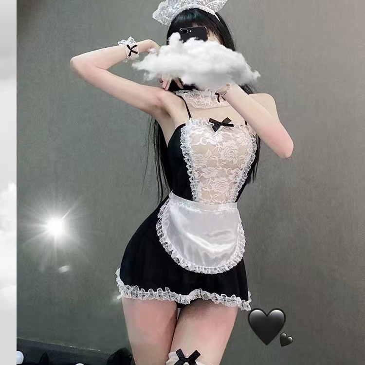 Factory straight hair sexy underwear foreign trade maid uniform pure want maid suit can eat free transparent lace