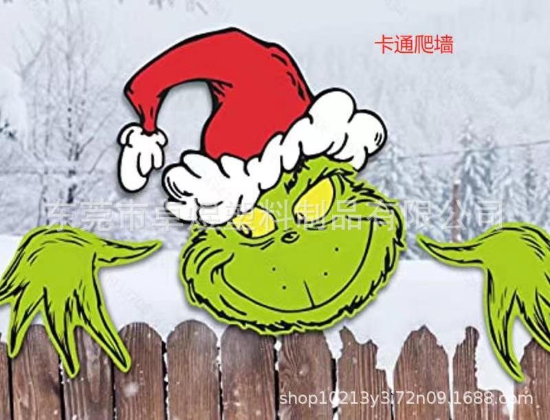 Cross-border New Christmas Insert, Outdoor Green Fur Monster Grinqi Courtyard Ground Insert, Garden Lawn Decoration Sign