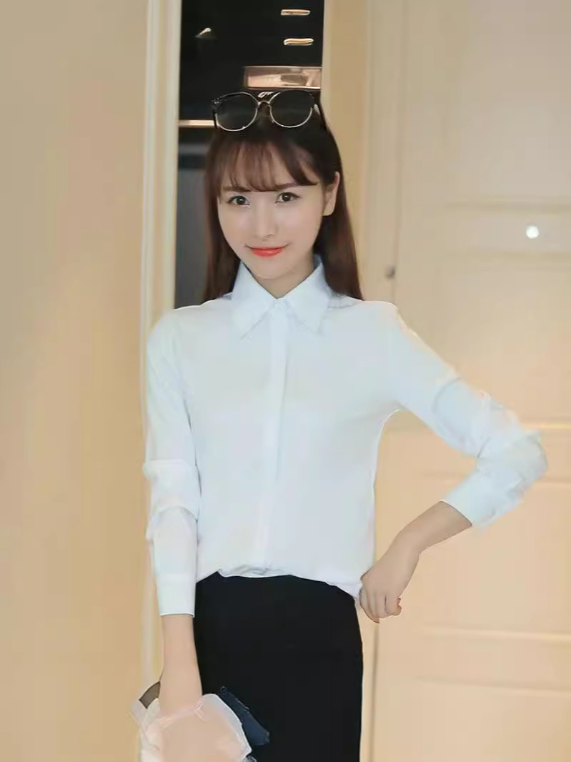 White Shirt Women's Slim Long-sleeved Professional Wear Large Size Work Clothes Formal White Blue White Shirt Female Korean Style Student