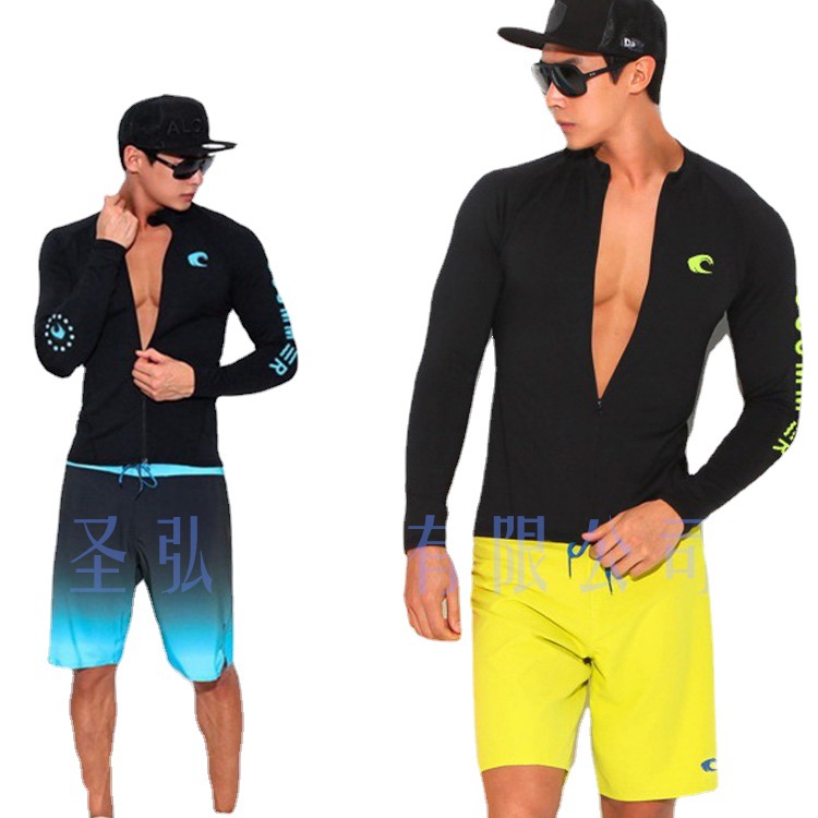 Korean Style Men's Zippered Diving Suit Outdoor Water Sports Two-Piece Long-Sleeve Surfing Sun Protection Swimsuit Rash Guard Snorkeling Suit