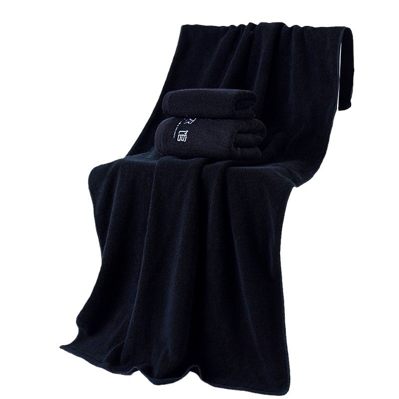 Black towel factory wholesale pure black creative face towel dark printed logo gym foreign trade black bath towel