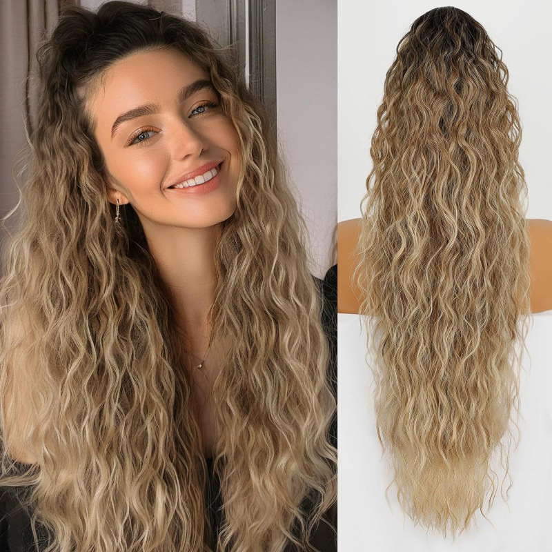 Xuchang European and American Wig Ponytail Women's Water Ripple Long Curly Hair Fluffy Corn Perm Grab Clip Ponytail 30Inch Wholesale