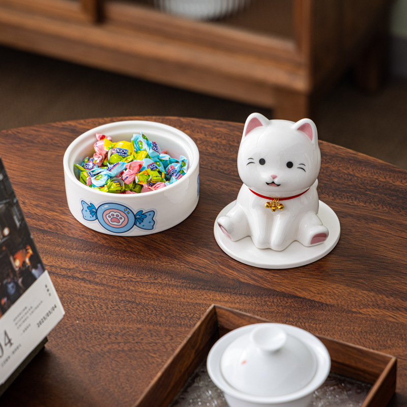 Cute Cat Ornaments Creative Candy Cans Home Living Room Coffee Table Desktop Capsule Melon Sseeds Snack Storage Box Reception