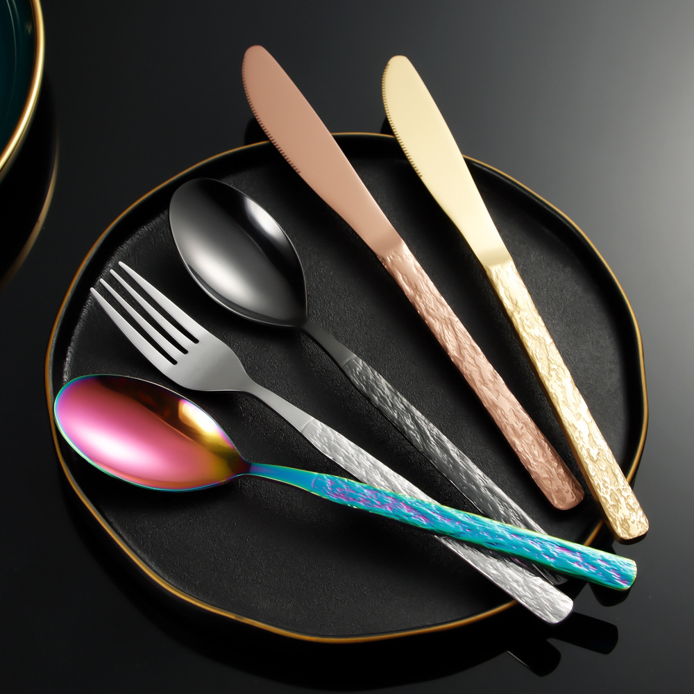 Набор столовых приборов из нержавеющей стали Amazon, ретро, 5 предметов, нож и вилка для стейка, ложка для десертов