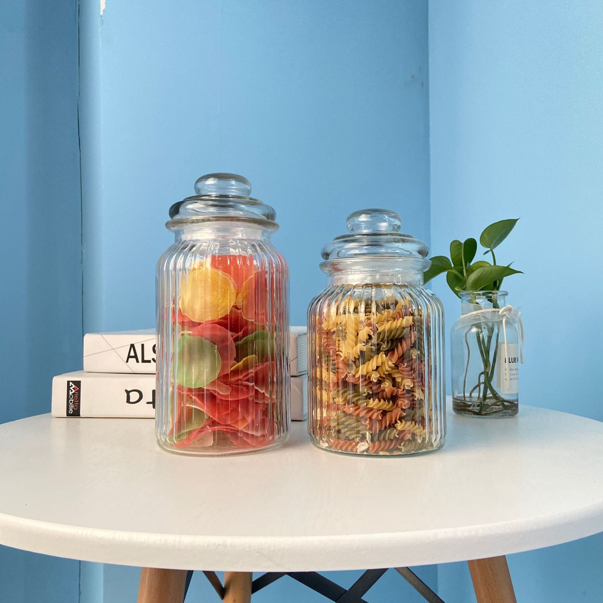 105 Series Straight Vertical Pattern Glass Jar Kimchi Food Storage Round Bottom Sealed Jar Kitchen Storage Storage Jar