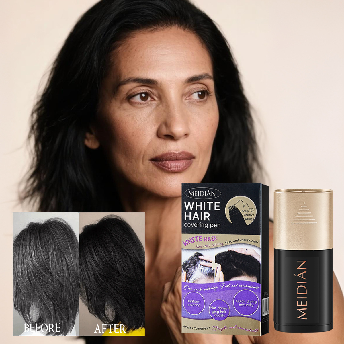 Cross-border liquid covering white hair disposable non-fading plant hair cream black portable covering artifact hairdressing stick