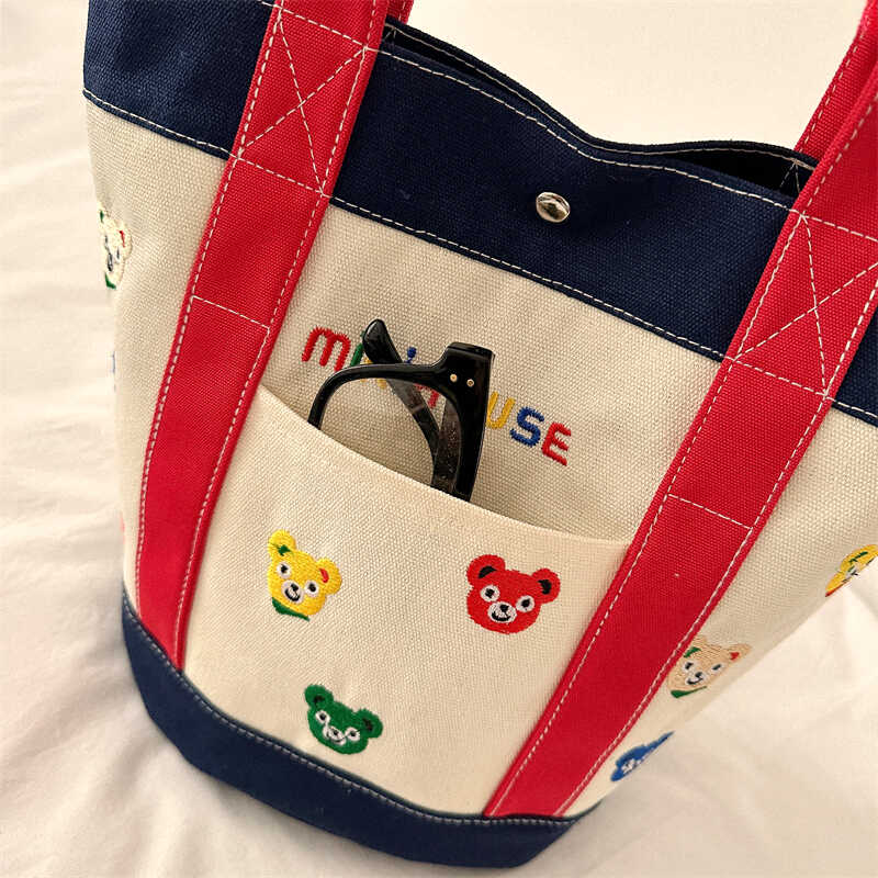 Yibena Mummy Canvas Bag Contrast Color Mommy Bag Handbag Mother and Baby Bag Mommy's Portable Bag Bucket Bag