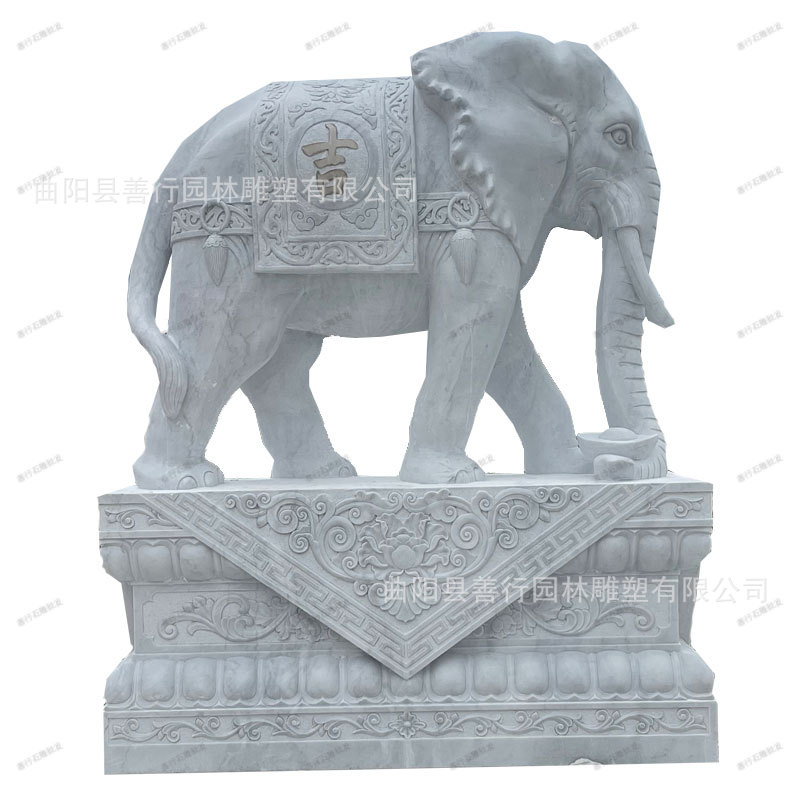 Pair of Carved Stone Elephants in White Marble, Bluestone, and Granite for Outdoor Hotel Courtyard Entrance Decoration