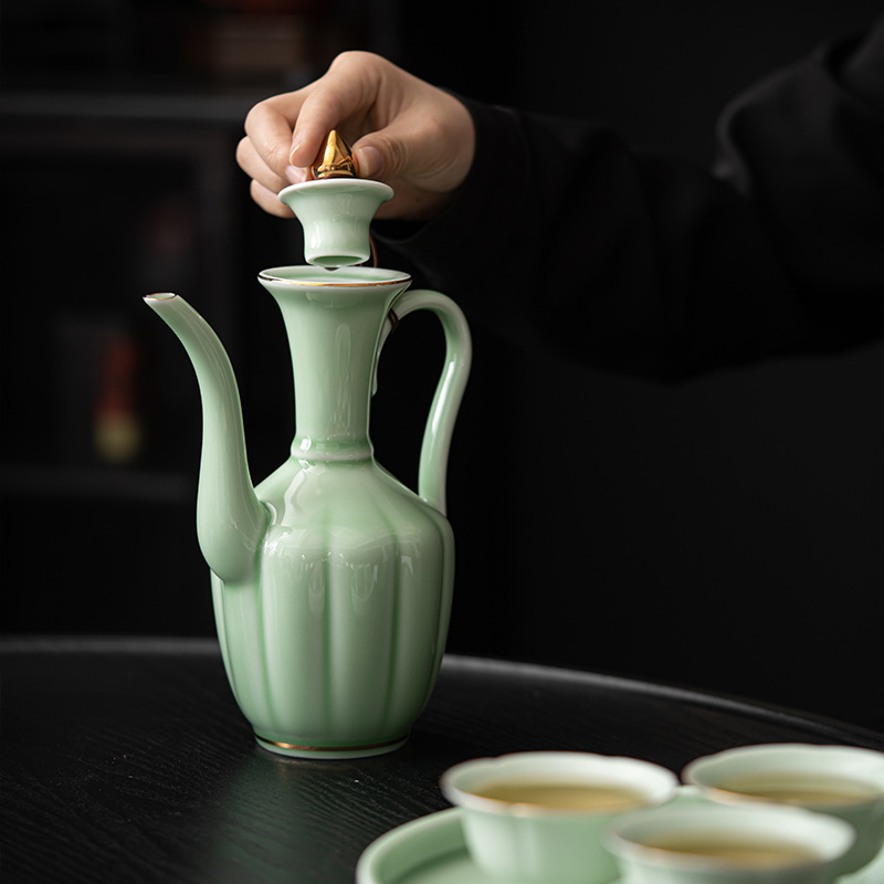 Warm wine pot suit heating tea cup wine glass sake Ru Kiln Ceramic White wine yellow wine hot wine pot household stove cooking wine