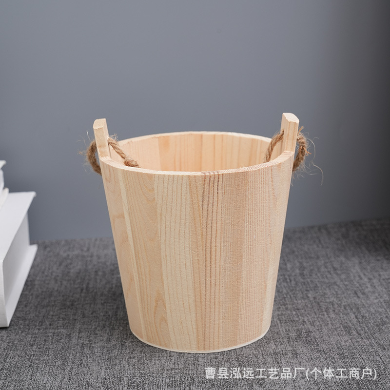 Wooden Small Wooden Barrel Home Bathroom Storage Wooden Barrel Wooden Toy Sand Barrel Sauna Room Pine Wood Binaural Flower Pot Barrel