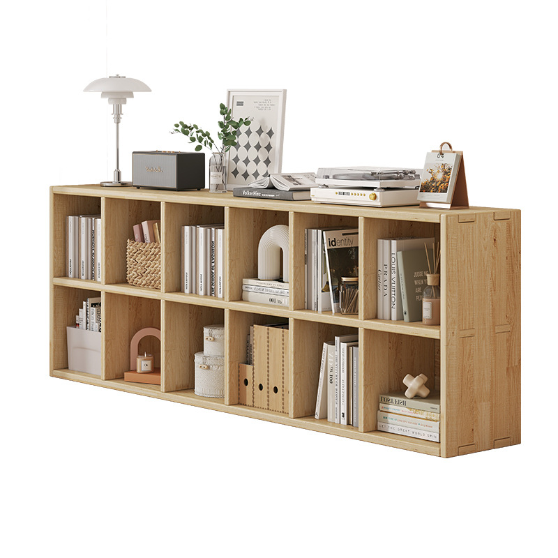 All Solid Wood Bookshelf Storage Rack Floor-Standing Wall Combination Pair Cabinet Living Room Pine Storage Storage Low Household Bookcase