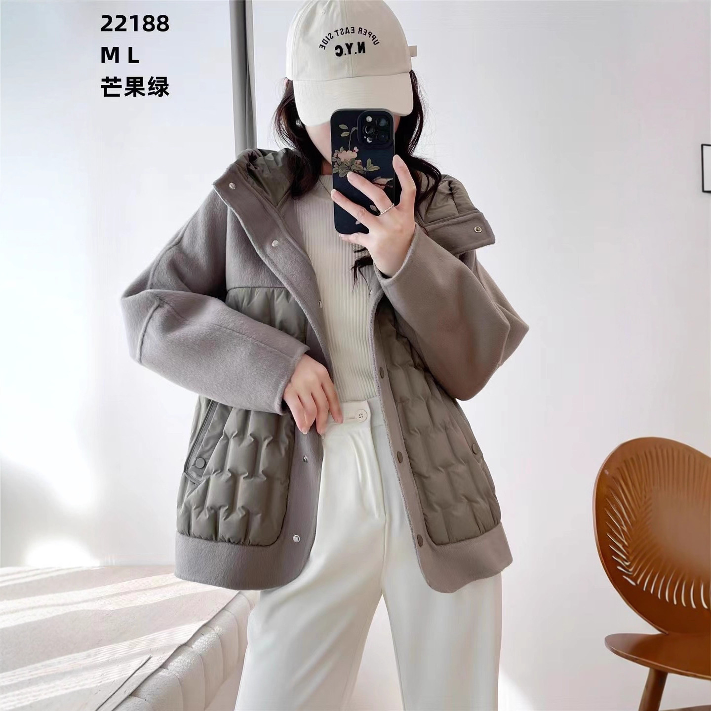 90 Single-Row down Jacket White Loose Korean Style Design Duck down Woolen Version 2024 Hooded Warm Fluffy Buckle Splicing