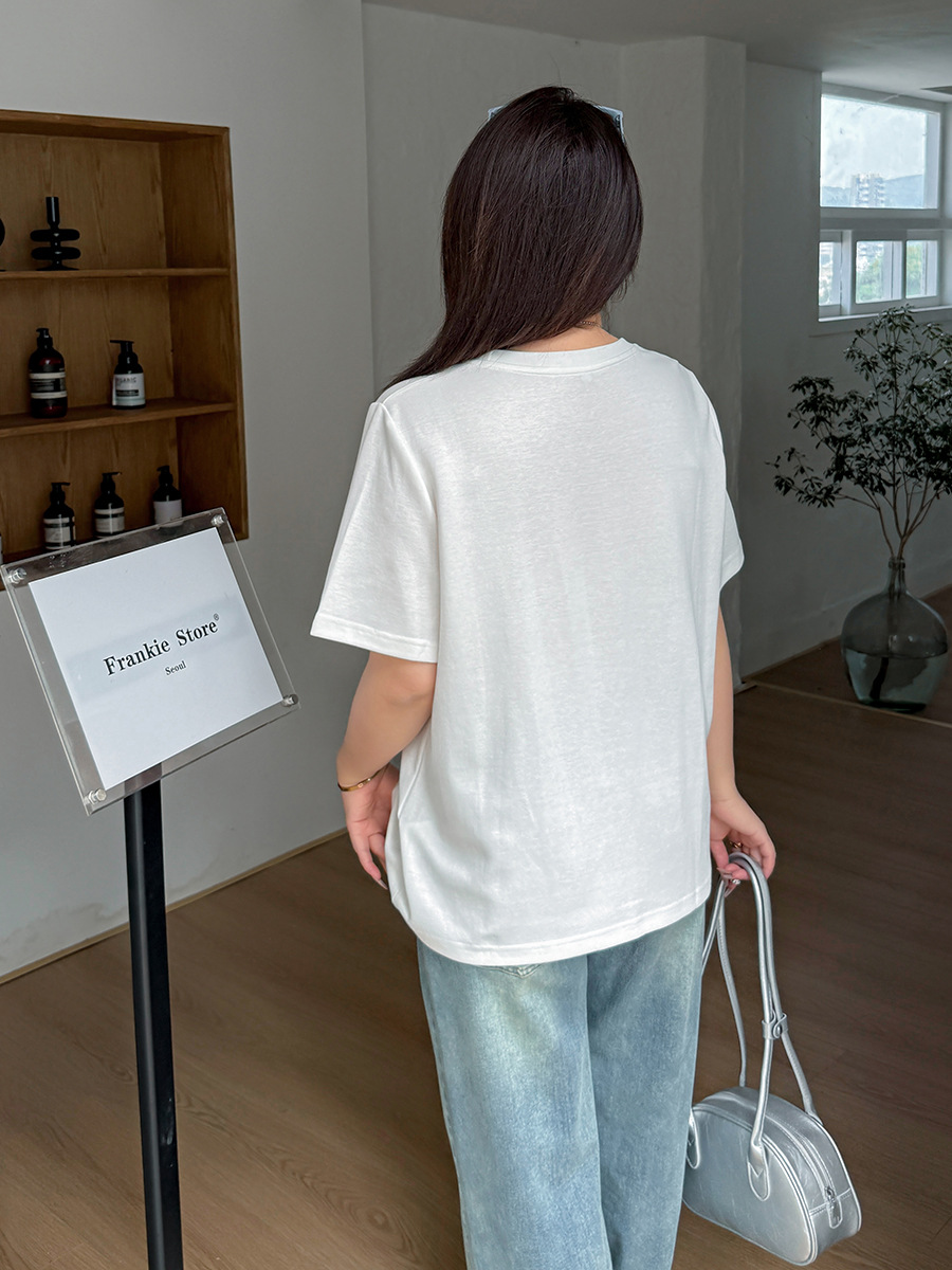 Enoch plus size Women's Crewneck/V-neck Solid Color T-shirt Women's 2025 Spring New Pullover Simple Top 132063