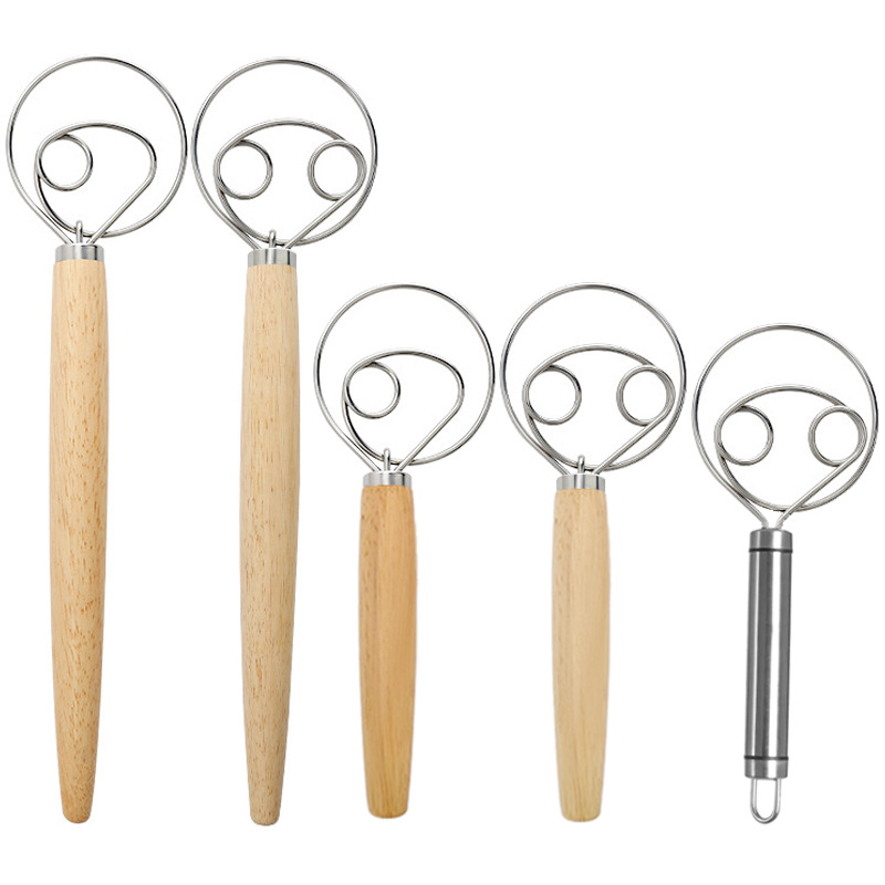 Венчик для муки с дубовой ручкой 13 дюймовый венчик для теста из нержавеющей стали