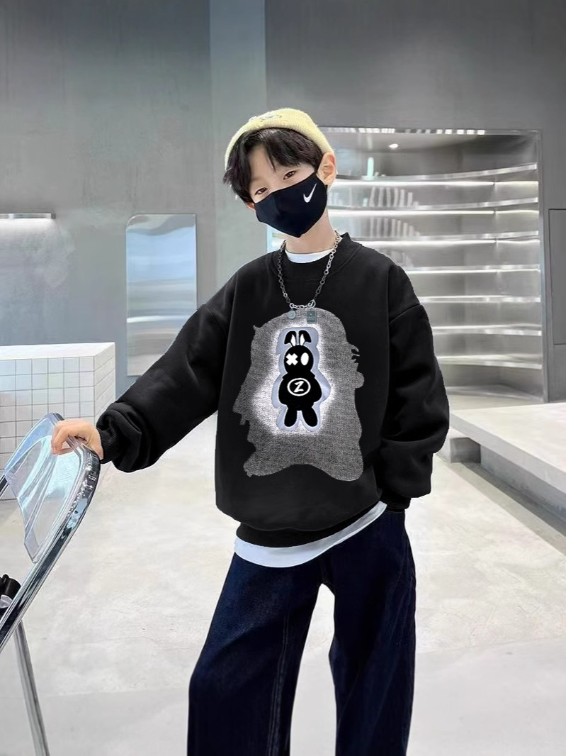 2024 Spring and Autumn Children's Sweatshirts for Big Kids and Little Kids, Trendy Brand, Baby Kids' Bear Design, Versatile Sports Style for Autumn