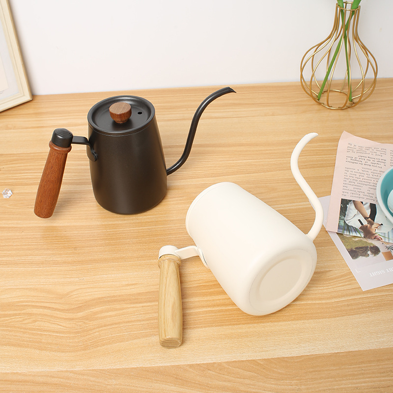 Hand coffee pot with ears and long mouth kettle stainless steel coffee powder appliance household fine mouth pot drum pot 600ml