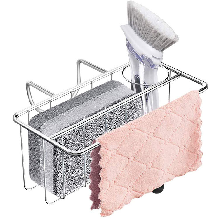 Manufacturer Customized Stainless Steel 304 Punch-Free Bathroom Kitchen Sink Sponge Rack Rag Brush Storage Drain Rack