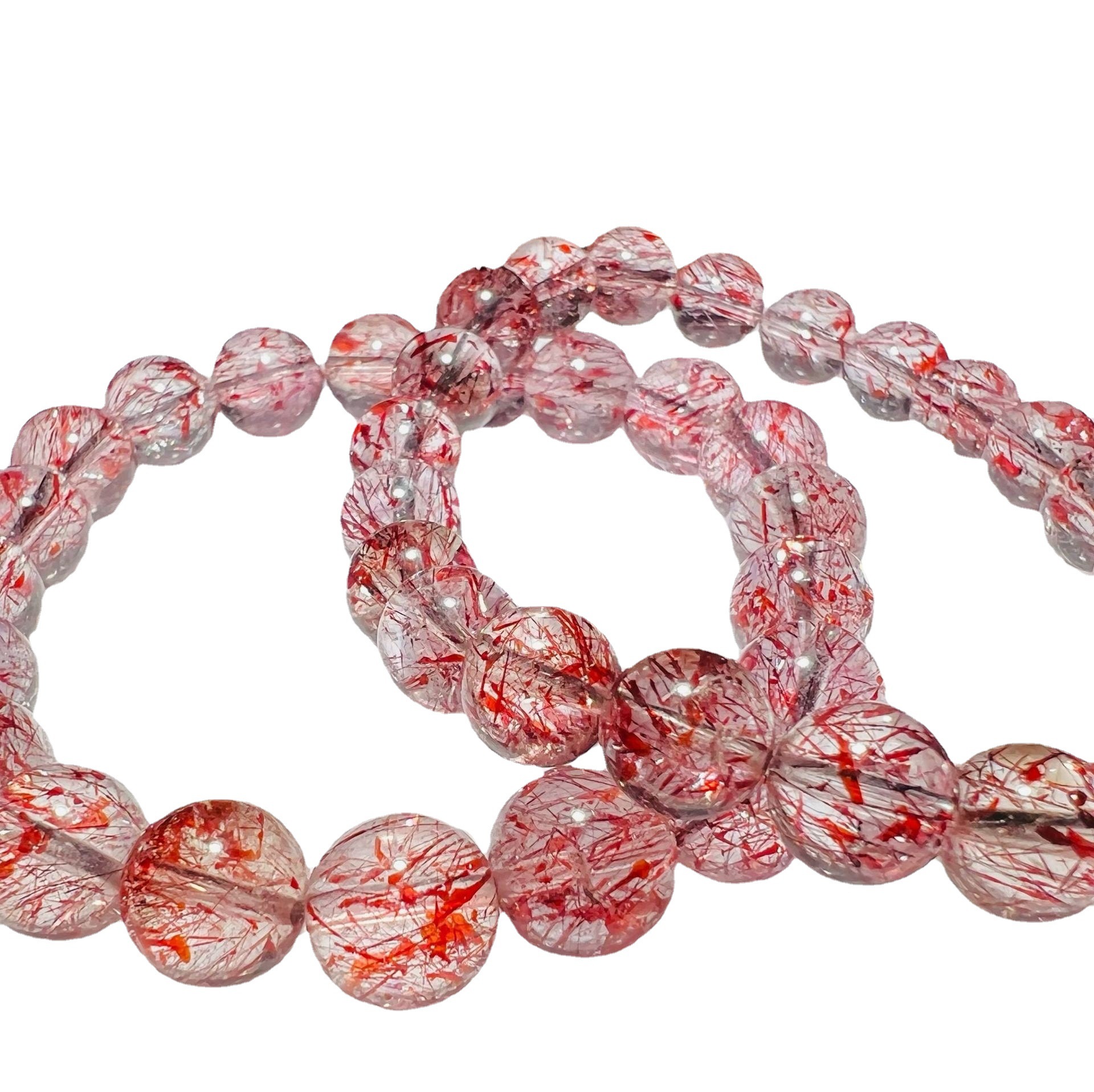 [Collection] Golden Strawberry Bracelet Natural Color Red Super Seven Golden Strawberry Crystal Bracelet String Mica Hair Crystal Three-round Backbone