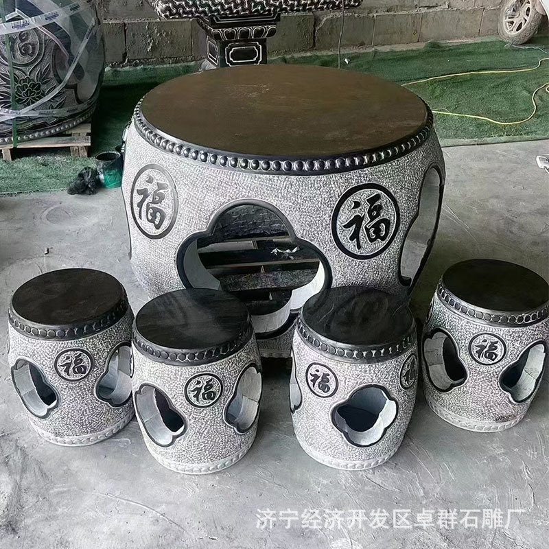 Outdoor Garden Courtyard Stone Table Stone Stool Marble Round Table Square Table Pavilion Park Community Outdoor Seat Stone Table Stool