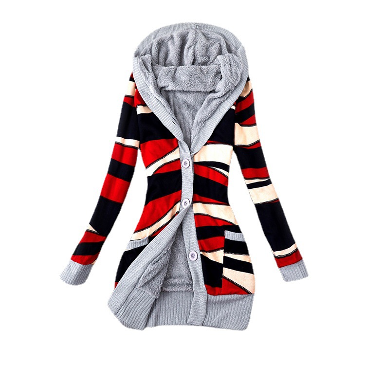 Real Shot 2025 Amazon Aliexpress Best-Selling Mid-Length Hooded Knitwear Cotton Liner Jacket Factory Direct Sale