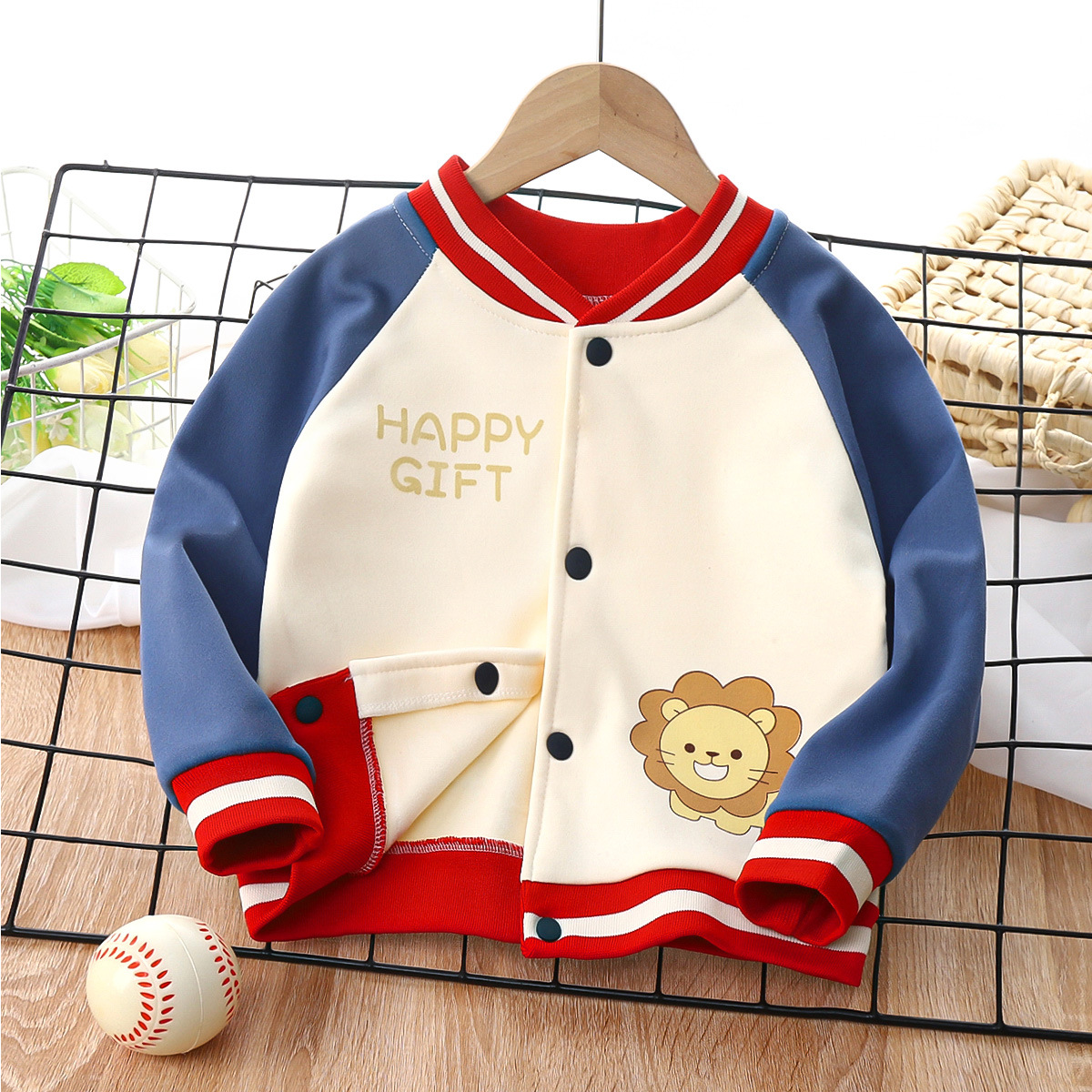 New children's fleece-lined cardigan boys and girls coat outdoor sports sweater Korean baseball uniform manufacturers wholesale
