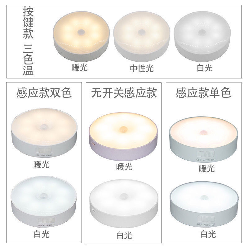 Switch + Intelligent Human Body Sensor Led Night Light, Dual-Color USB Rechargeable Magnetic Wardrobe Light with Smart Sensor