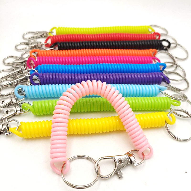 Factory wholesale keychain color telephone line mobile phone lanyard spring telescopic safety anti-loss rope plastic spring rope