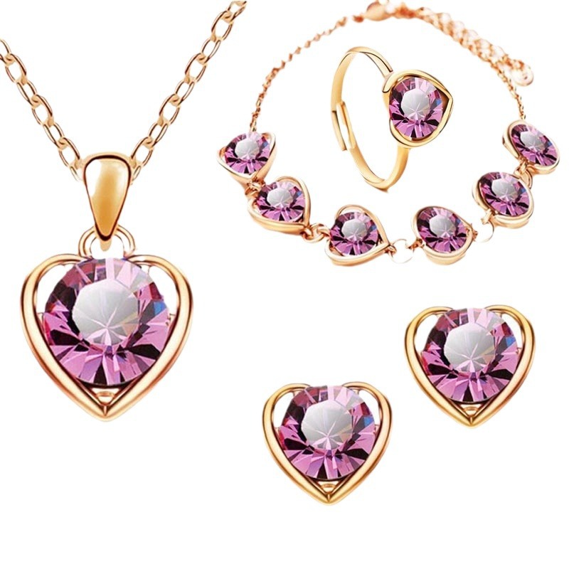 Fashion temperament inlaid zircon lady love bracelet necklace earrings ring suit cross-border factory in stock wholesale