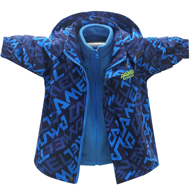 Boys' jacket Spring and Autumn 2023 new autumn clothes middle and big children's jacket fleece-lined detachable three-in-one children's jacket