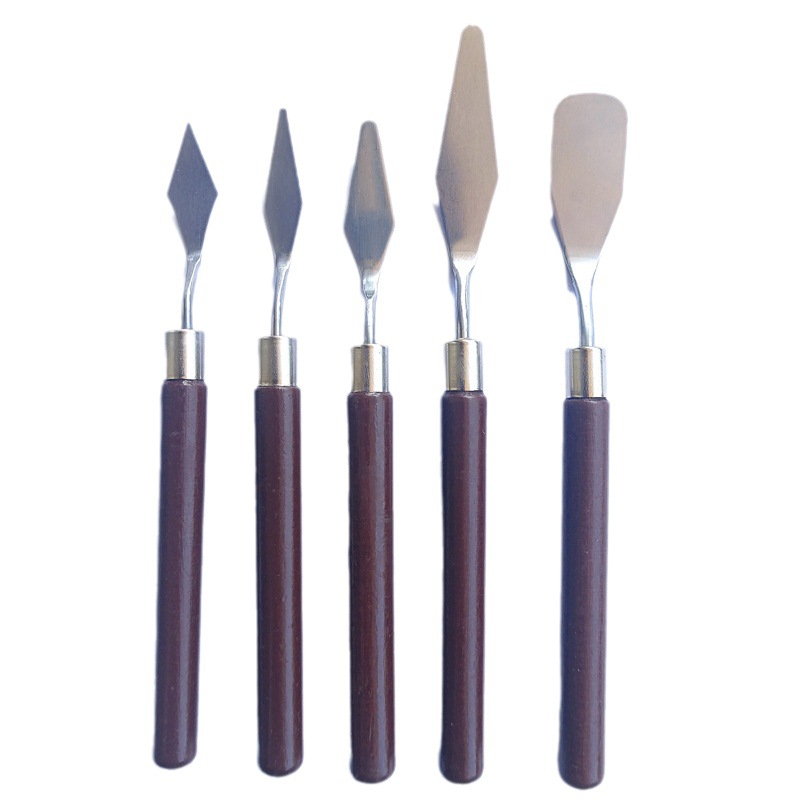 Cross-Border Single Oil Painting Scraper Set Large Wooden Texture Painting Oil Painting Knife Plastic Palette Knife Hand Tools