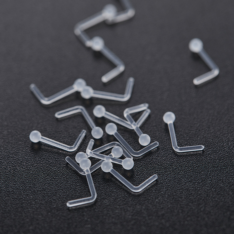 Not Allergic Transparent Eyebrow Nail Plastic Soft Bar Perforated Nose Nail Straight Bar L-shaped Lip Nail Invisible Anti-blocking Puncture Jewelry