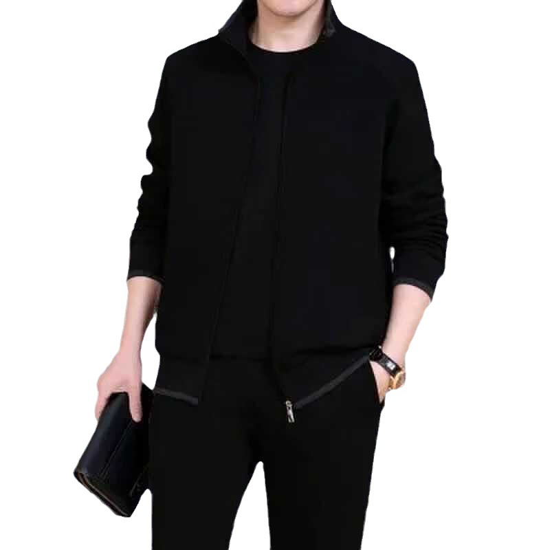 Middle-aged and elderly fleece-lined thick warm fashion brand sweater suit men's dad wear spring and autumn sports leisure two-piece suit